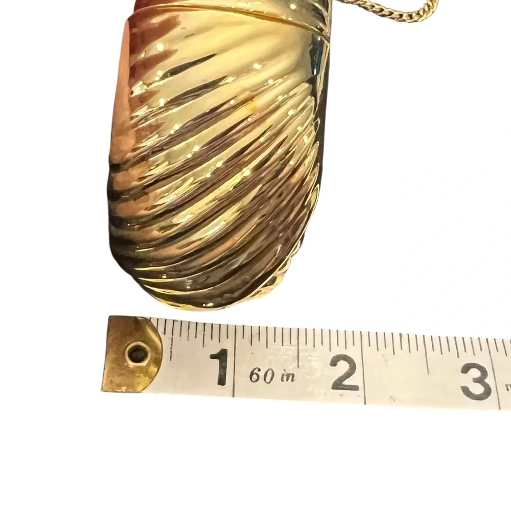 Wide Chunky Linear Ribbed Gold Tone‎ Bangle Bracelet Vintage Jewelry Boho Mod